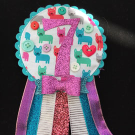 Birthday badge-Rosette -colourful dog design