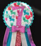 Birthday badge-Rosette -colourful dog design - Image 1