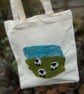 Canvas tote bag embellished with a needle felted sheep landscape