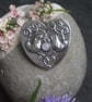 Heart Brooch with Rose Quartz, Love Birds Design - Image 2