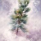 Solitary Pine Tree Watercolor Art Print 5" x 7" - Nature Inspired Wall Decor