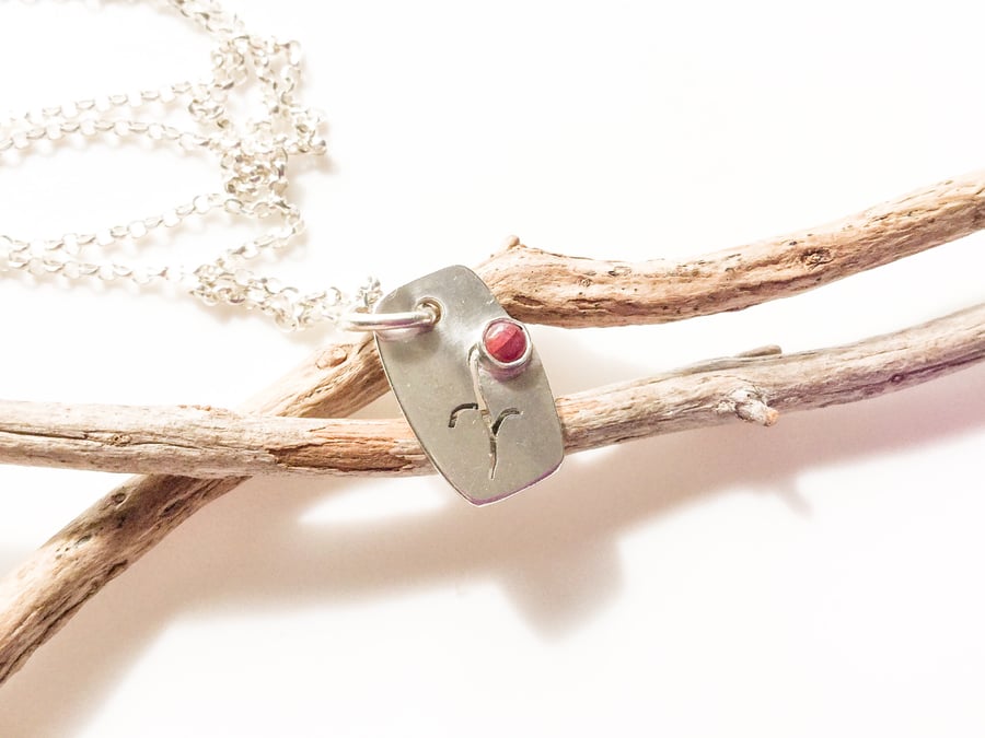 Ruby Sterling Silver Flower Necklace