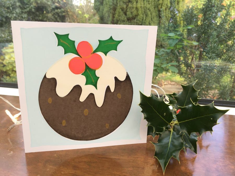 'Christmas Pudding' Christmas Greetings Card - Hand Printed Silkscreen Art