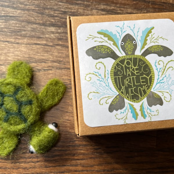 Felted turtle with free ‘you are turtley awesome’ gift box