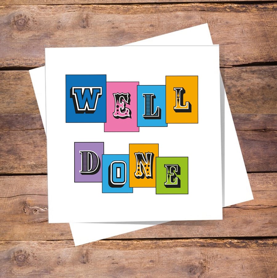 Well Done Card - Congratulations, Proud of You. Blank inside. Free delivery