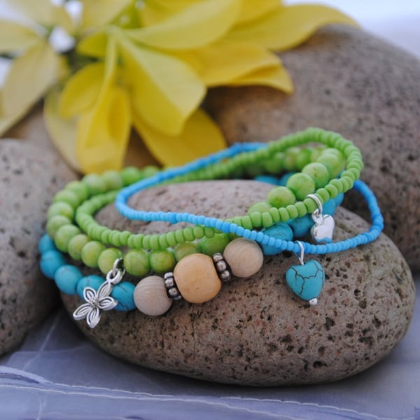 Turquoise & lime bracelet stack