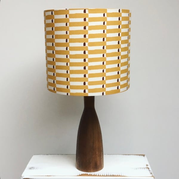 Handmade mustard geometric hand block printed organic fabric drum lampshade