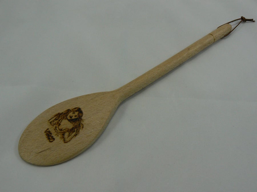 Wooden spoon with Virgo star sign (pyrographed)