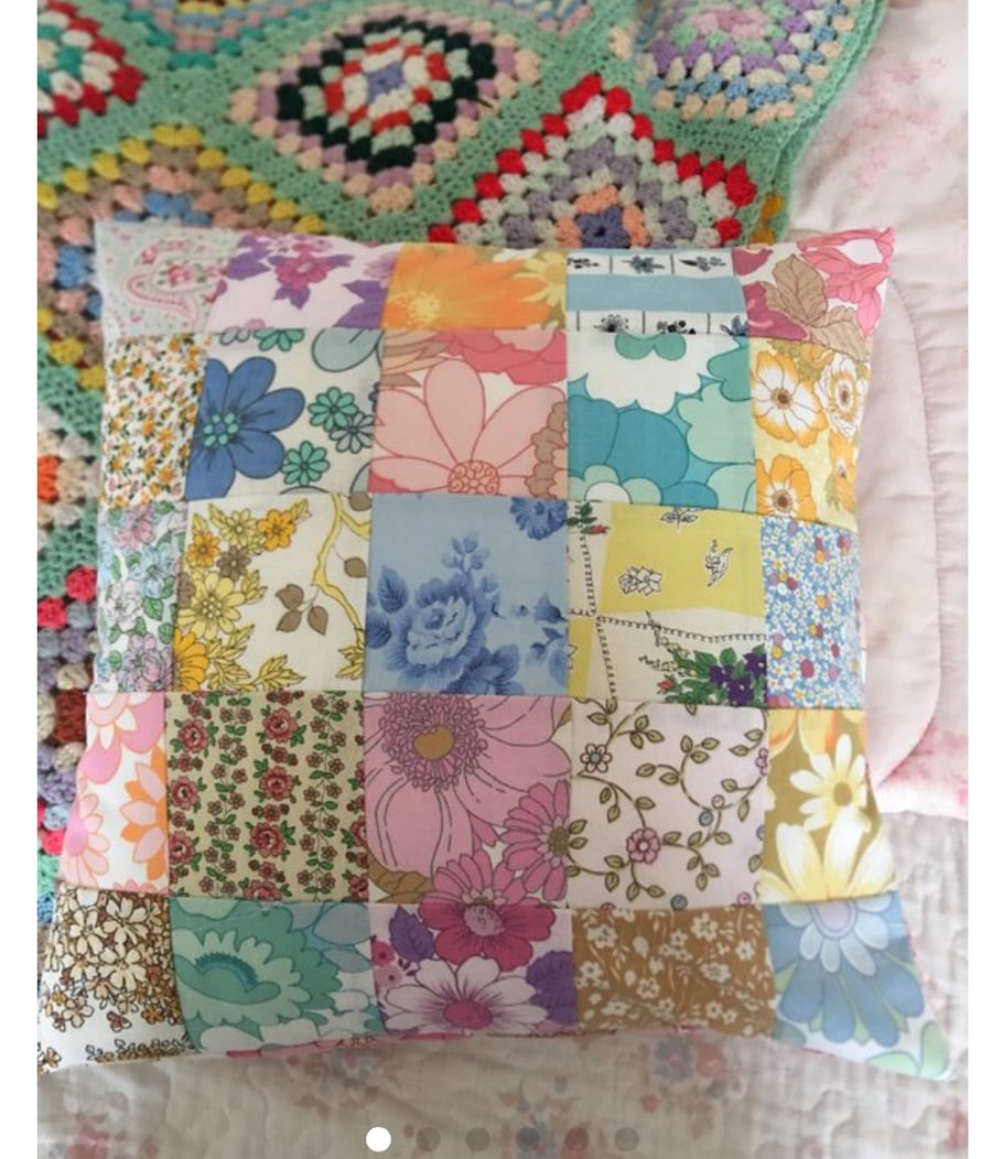 Vintage fabric  patchwork cushion cover  