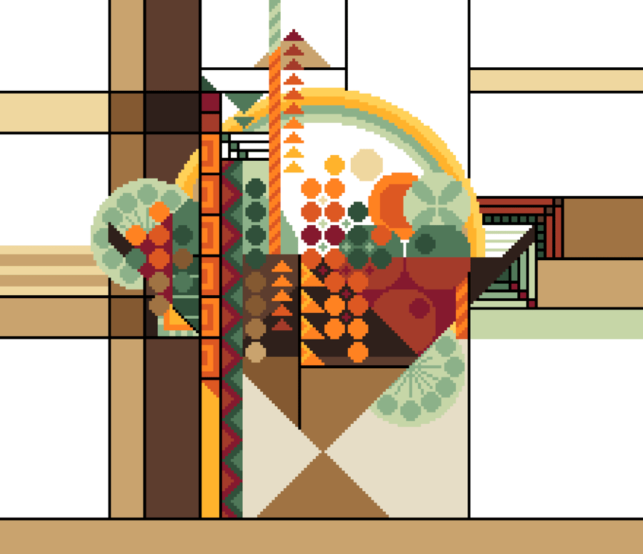 233C - Geometric May Basket Cross Stitch Pattern: Art Deco BROWN (PDF Chart)