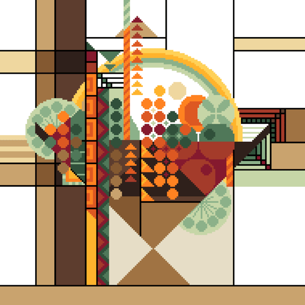 233C - Geometric May Basket Cross Stitch Pattern: Art Deco BROWN (PDF Chart)