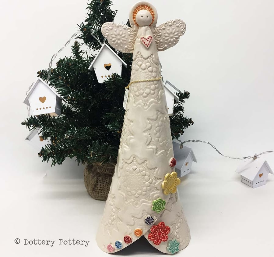 Huge Ceramic Angel Christmas decoration Pottery Angel keepsake ornament guardian