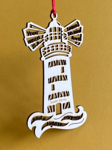'Your word is a lamp' - wooden lighthouse decoration
