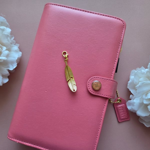 Planner Charm Gold Feather Clip On Dangle Charm