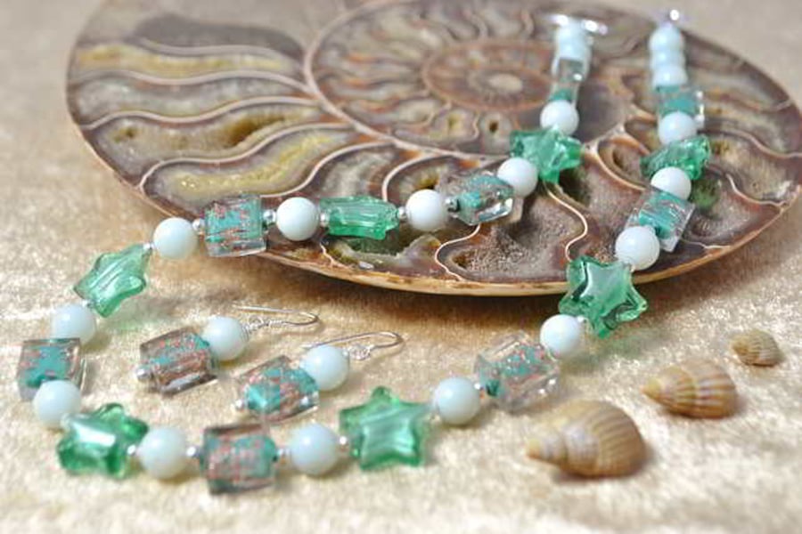 Amazonite & Murano Glass Jewellery Set