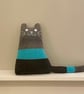  Blue  turquoise and grey knitted cat cushion