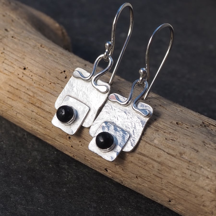 Dangle Earrings, Silver and black onyx dangle earrings