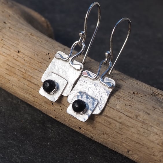 Dangle Earrings, Silver and black onyx dangle earrings