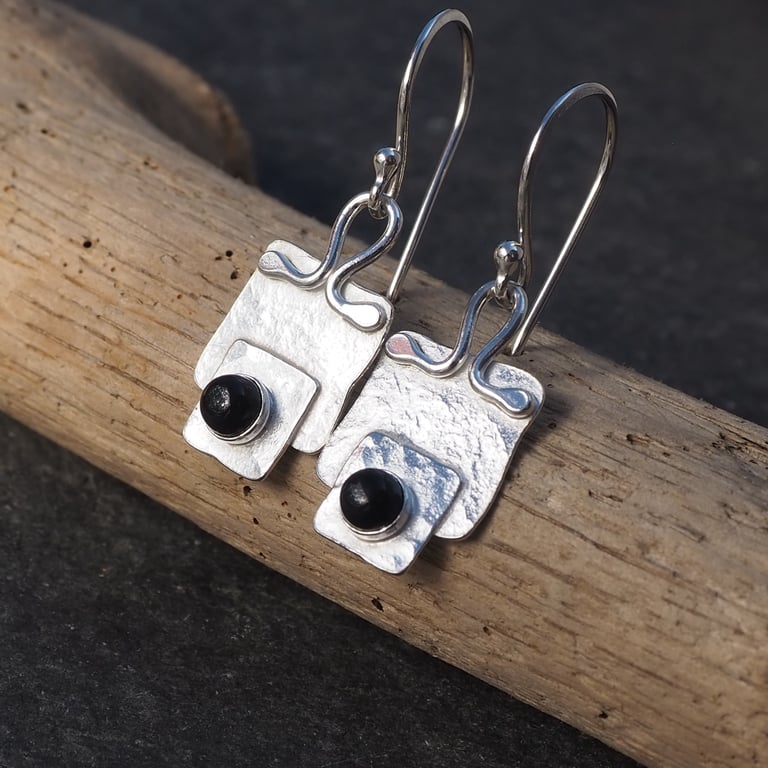 Dangle Earrings, Silver and black onyx dangle earrings