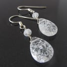 Icy queen Crackled quartz teardrop earrings in 925 silver rock crystal gemstones