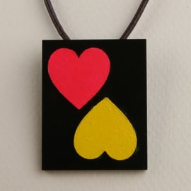 ACRYLIC & WOOD 2 HEART OBLONG PENDANT