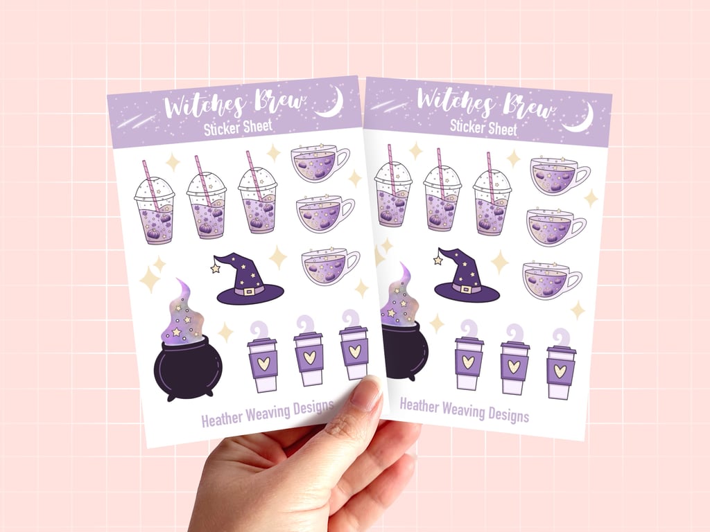 Halloween Witch Stickers, Witches Brew Sticker Sheets, Pumpkin Spice Latte.
