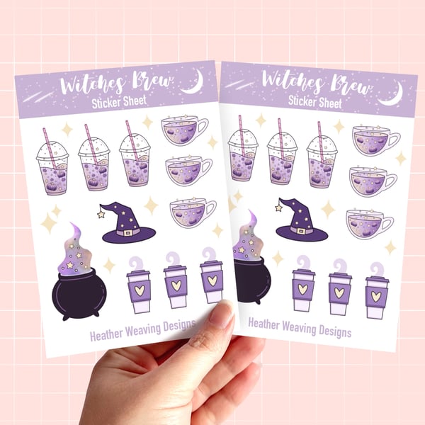 Halloween Witch Stickers, Witches Brew Sticker Sheets, Pumpkin Spice Latte.