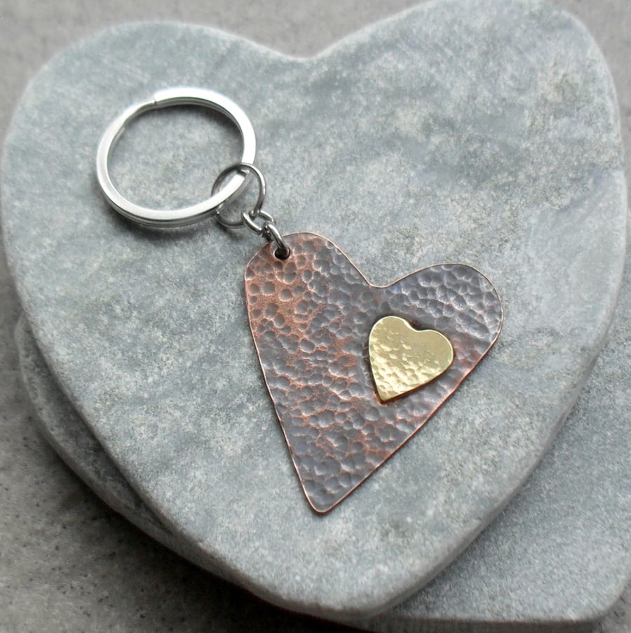  Copper Heart and Brass Heart Keyring