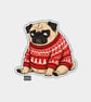 Unique Funny Christmas Sticker Xmas Decal - Grumpy Pug Dog In Festive Jumper