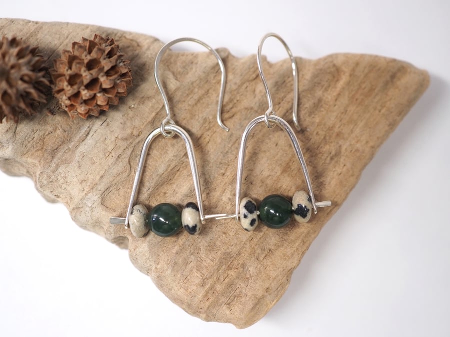 Green Moss Agate Earrings, Silver Dangle Earrings