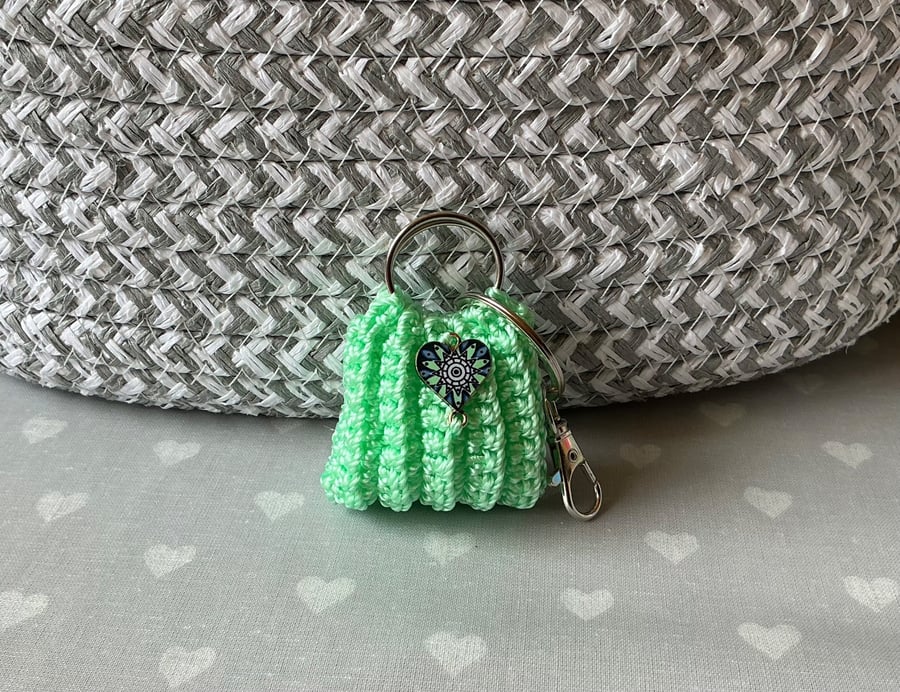 Mini crochet bag charm keyring