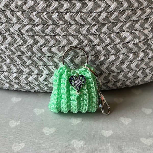 Mini crochet bag charm keyring