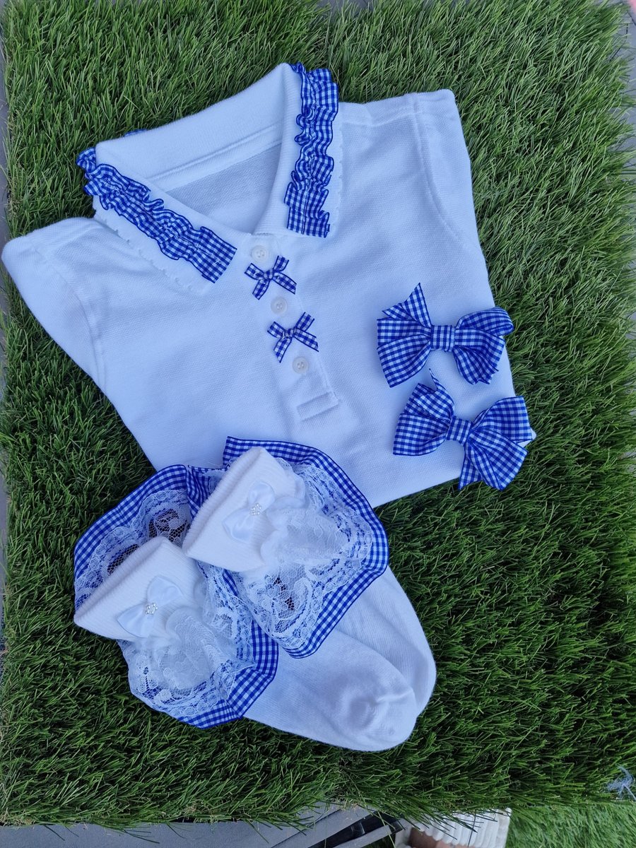 Image of Sophia's Personalised Handmade 4-Piece School Sets -Royal Blue & White
