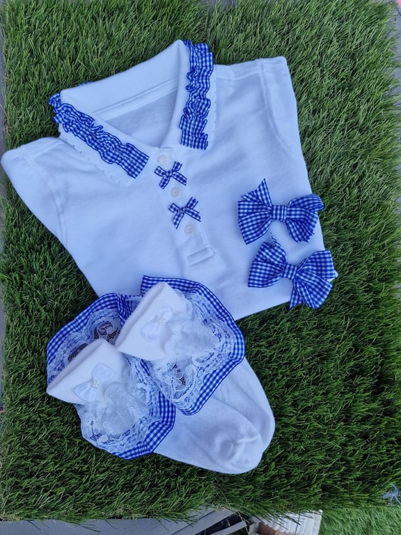 Sophia's Personalised Handmade 4-Piece School Sets -Royal Blue & White