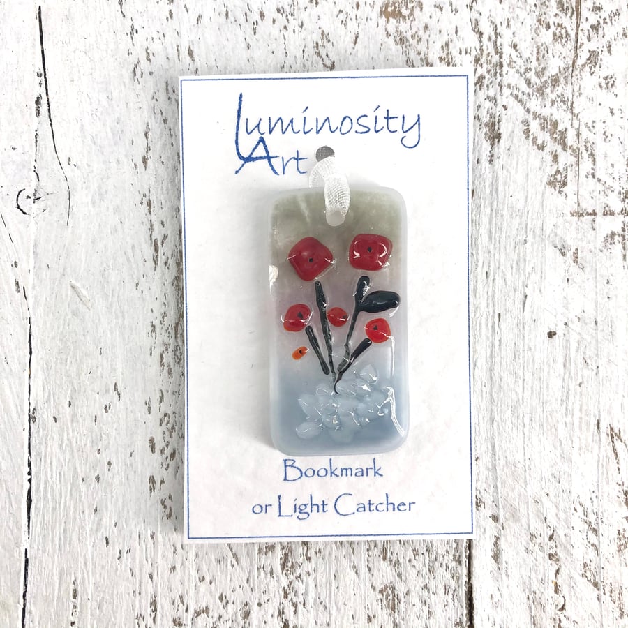 Glass Bookmark or Light Catcher with Poppies