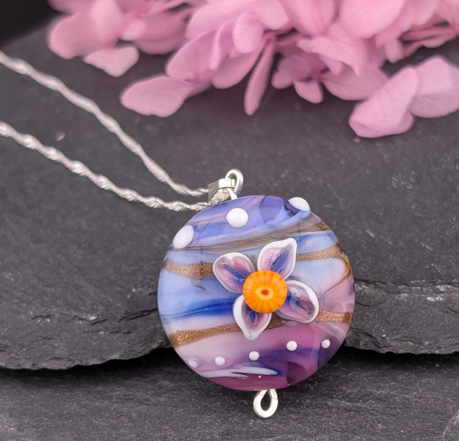 Swirling Flower Lampwork Pendant