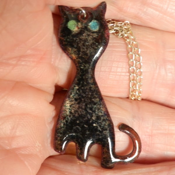 enamel pendant - black cat