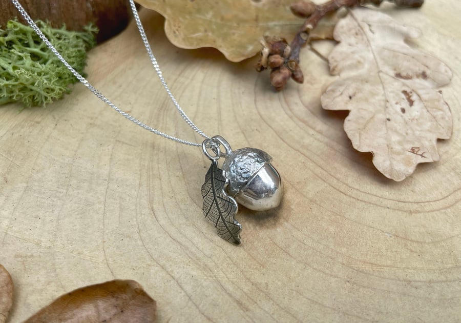 Handmade Silver Acorn and Oak Leaf Necklace