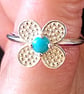 Sleeping Beauty Turquoise 925 Sterling Silver Flower Spinner Ring Size N - Image 2