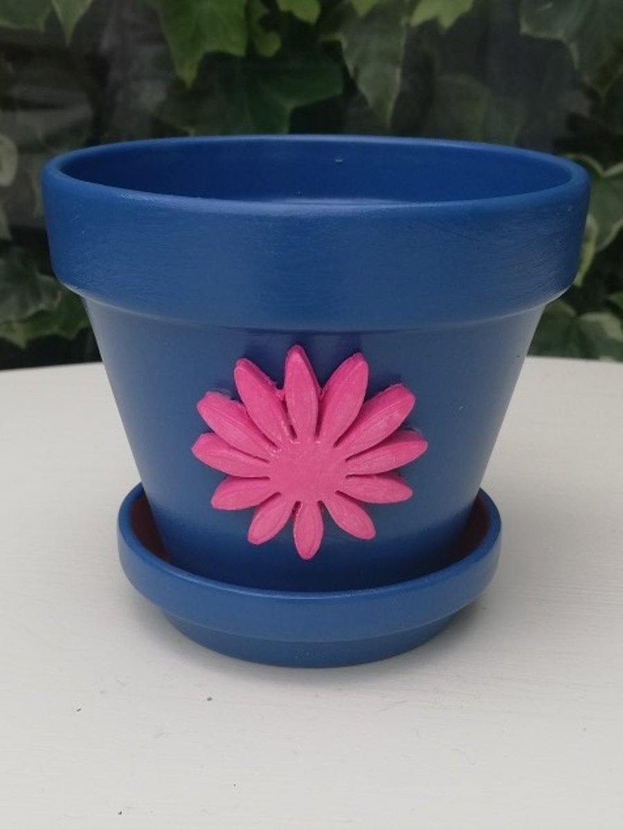 Blue and pink flowerpot