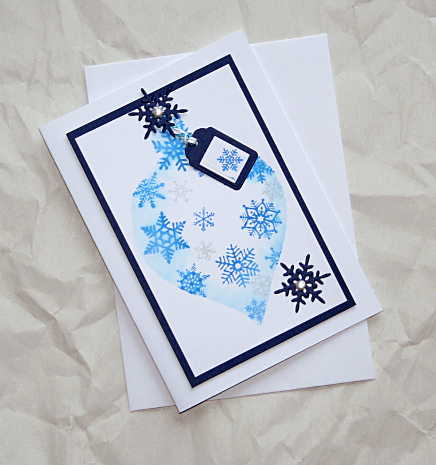 Blue Bauble - Handcrafted Christmas Card - dr15-0009