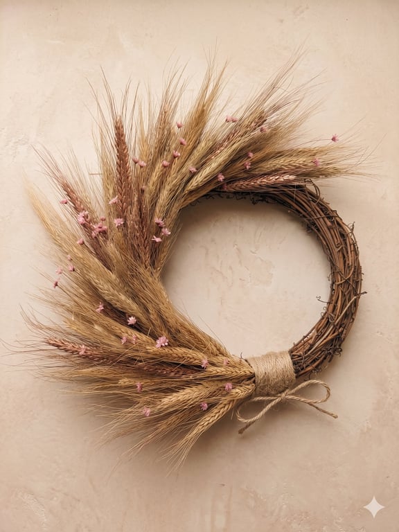 Dried Wheat and Pink Starflower Wreath