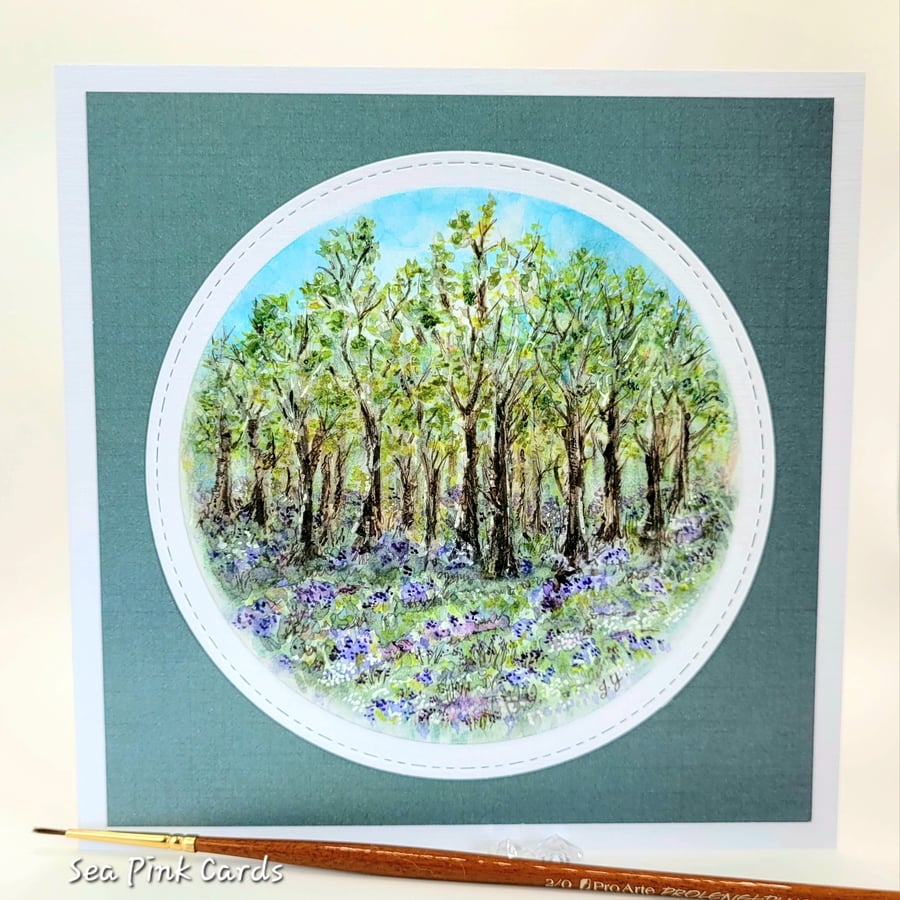 Blank Card Bluebell Woods - original handpainted, birthday, all occasions 