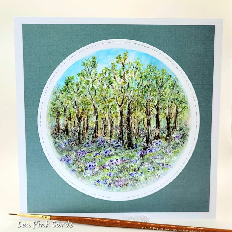 Blank Card Bluebell Woods - original handpainted, birthday, all occasions 