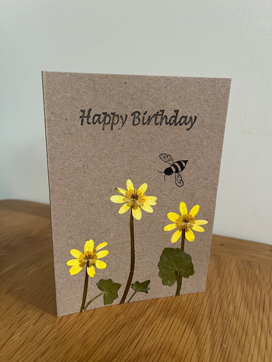 Happy Birthday Pressed Celendine card