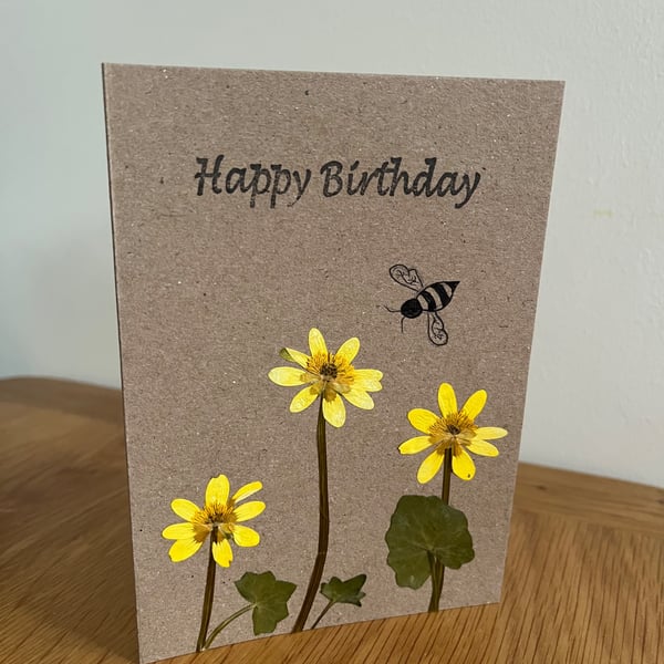 Happy Birthday Pressed Celendine card