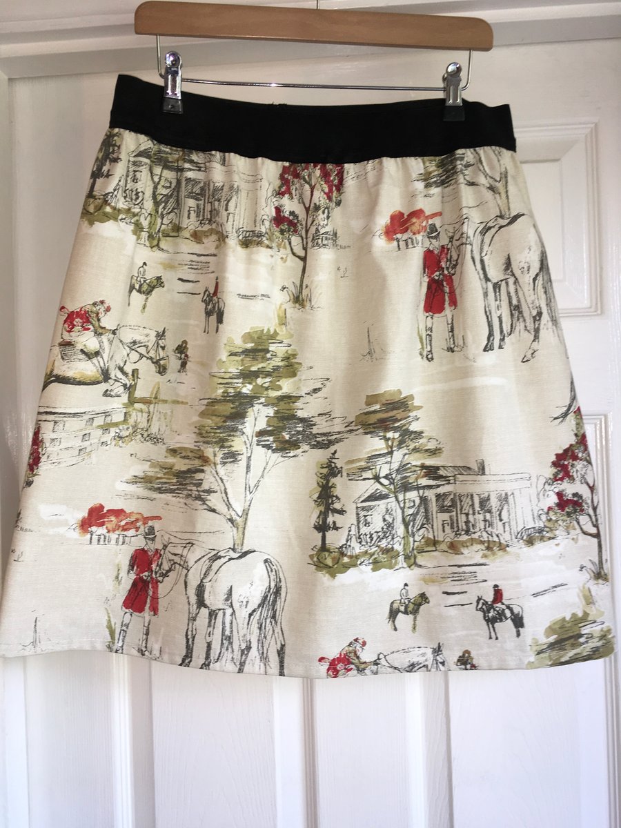 Custom Made Cotton Linen Look Vintage Horse Riding A Line Skirt Size 8 - 14