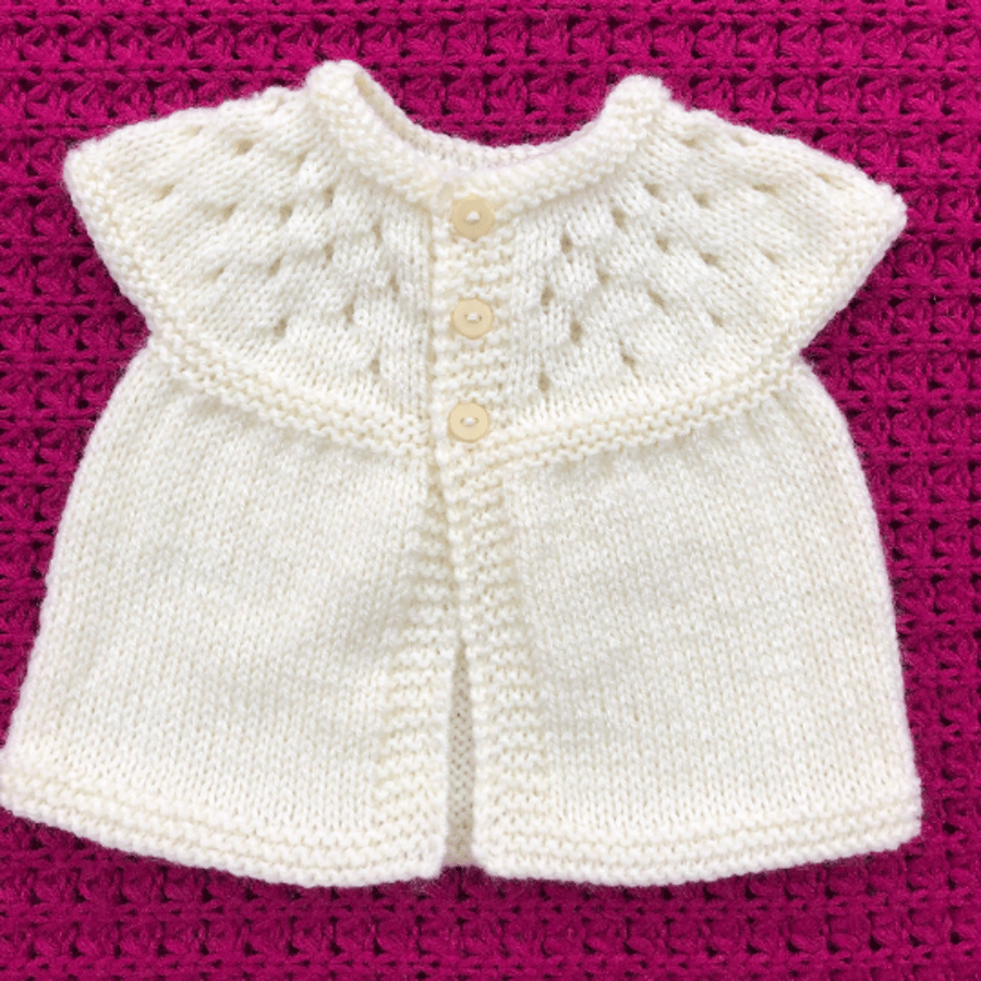 Hand Knitted Baby Cardigan Jacket New Born To Three Months Lemon (J421)