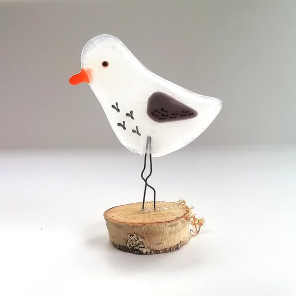 Fused Glass Seagull Ornament: Beach Coastal Decor