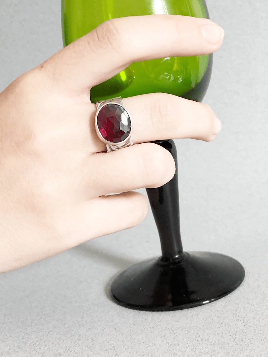 Garnet Ring - Statement Ring - Garnet Statement Ring - Wide Band Ring